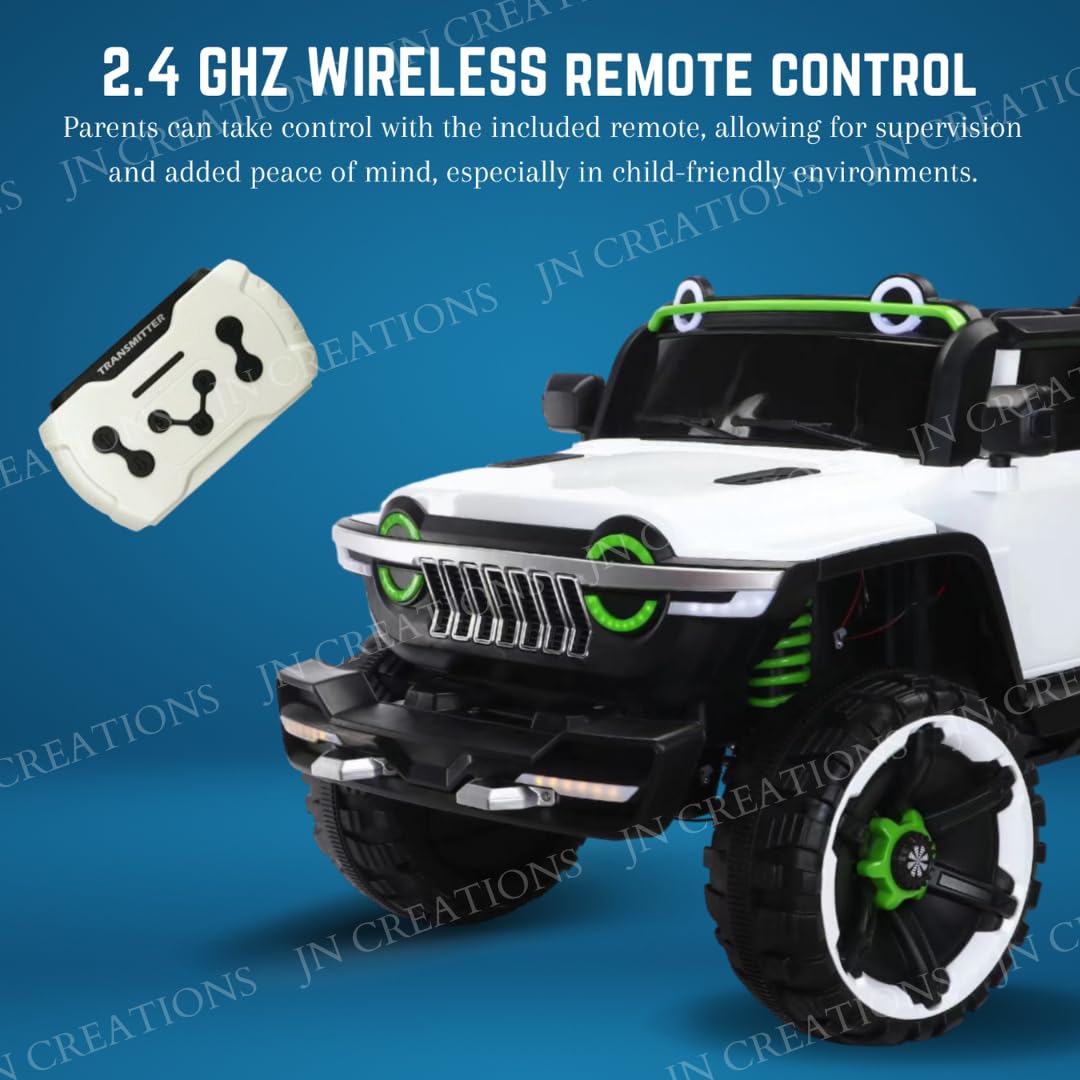 Heavy-duty 12V Battery Operated 4X4 Kids Ride on Jeep, Model WN-1166, in grey with vibrant green accents, featuring a large size and rugged tires for an immersive driving experience." www.usmile.toys